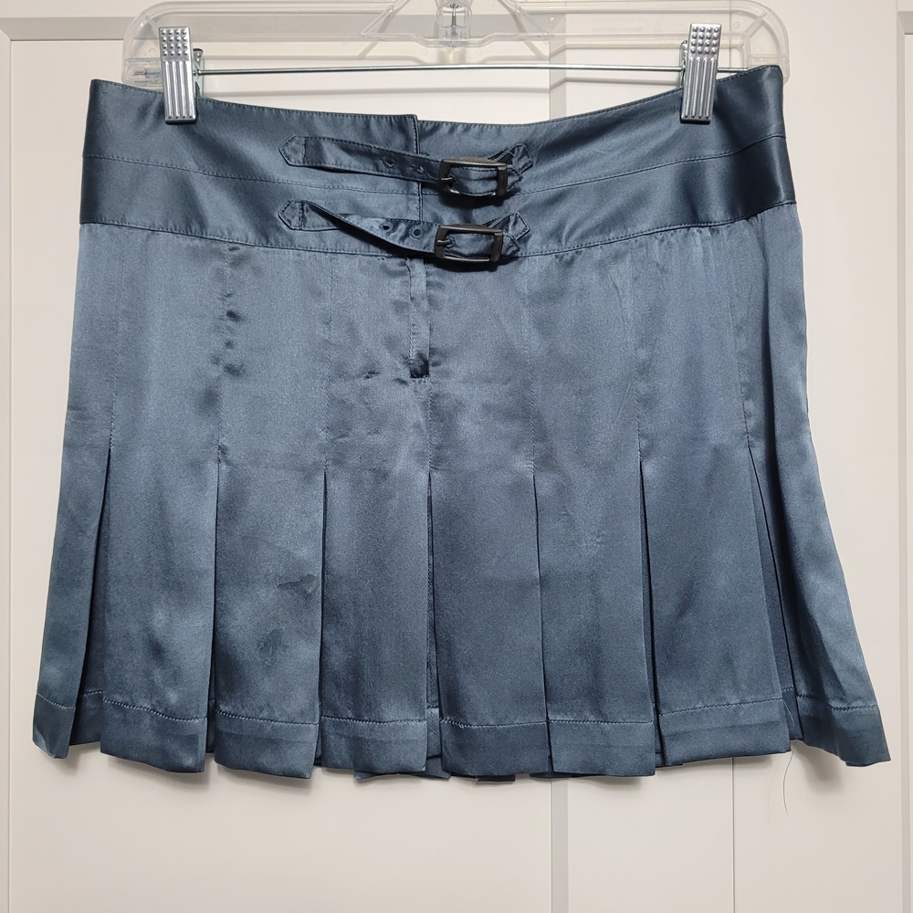 100% Silk Pleated Miniskirt Blue/gray